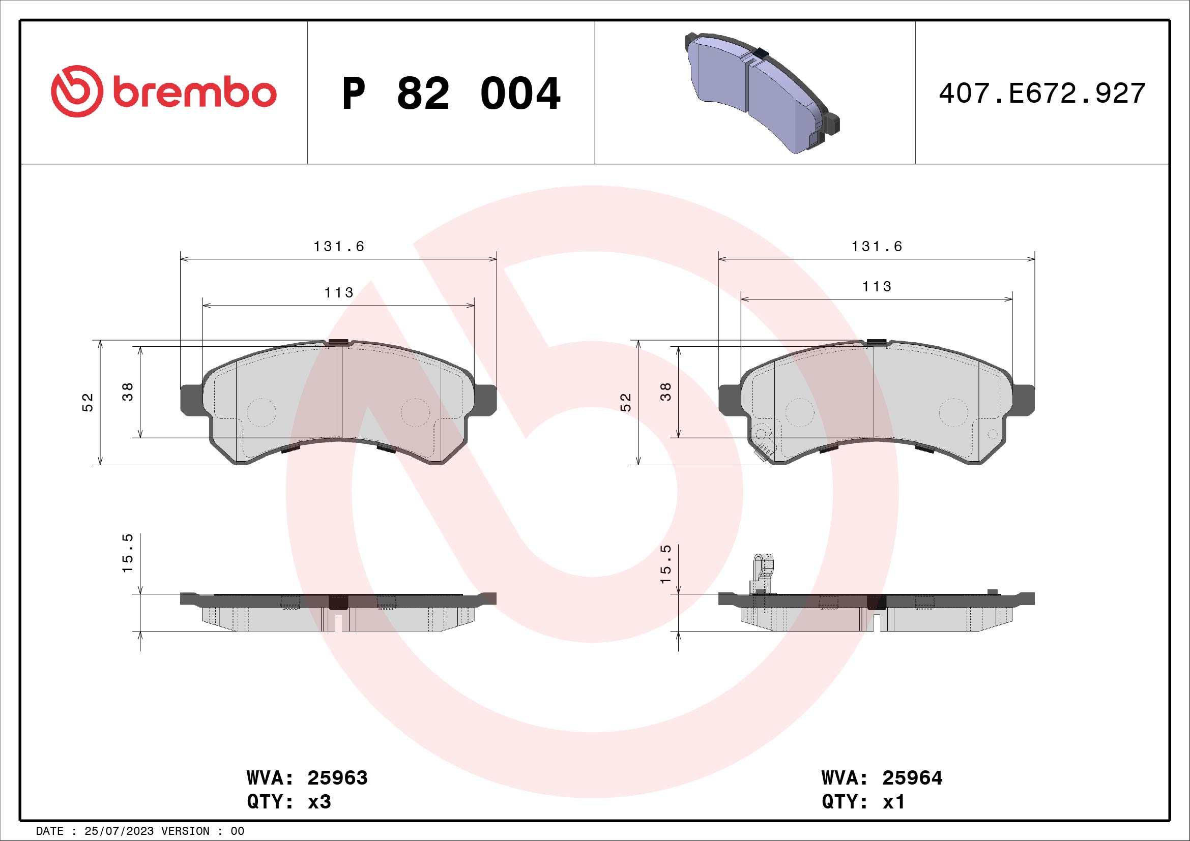 A.B.S. P 82 004 BREMBO Bremsbelagsatz, Scheibenbremse
